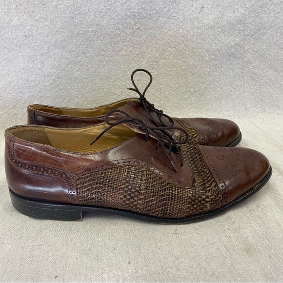 Johnston& Murphy Cellini Mixed Media Woven Leather Cap Toe Oxford Shoe Size 10 - Picture 8 of 14